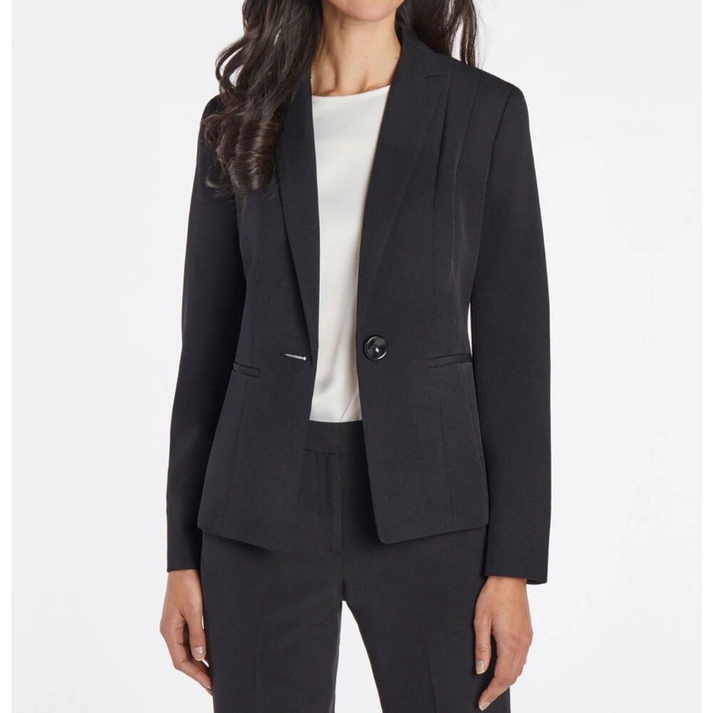 Kasper Separates Suit Jacket Blazer 18 Black Classic Single Button Crepe NEW